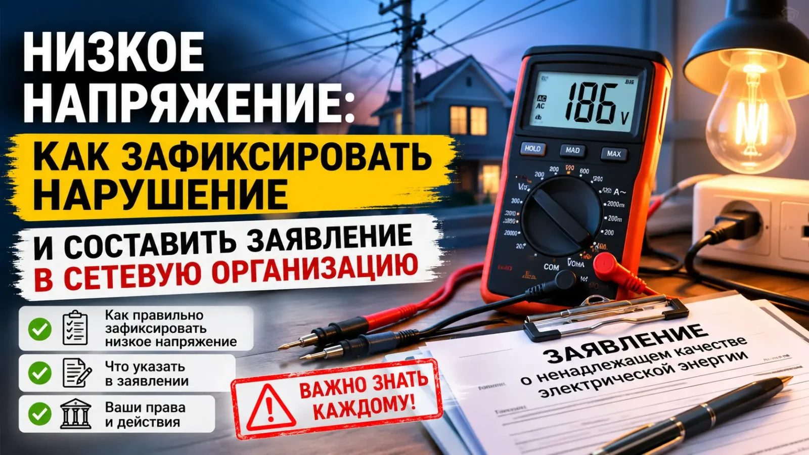 Низкое напряжение: как зафиксировать нарушение и составить заявление в сетевую организацию – фото №1